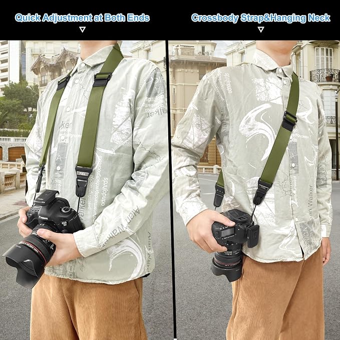 FIEIL Camera Shoulder Strap with Quick Release Plate, 1.5''Wide Universal Camera Neck Strap, Smooth and sturdy, Equipped with Comfortable Silicone Shoulder Pad for Photographers(Moss Green) - Image 3