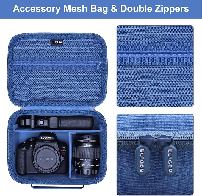 Small Camera Case Bag for Canon EOS Rebel T7/R50//R100 DSLR Camera Blue | Hard Carrying Travel Case for Canon EOS Rebel T7/R50//R100/R6 Mark II/R8/R6 Mark III/R50 V/T6/R10/R5 Mark II DSLR SLR Camera - Image 4