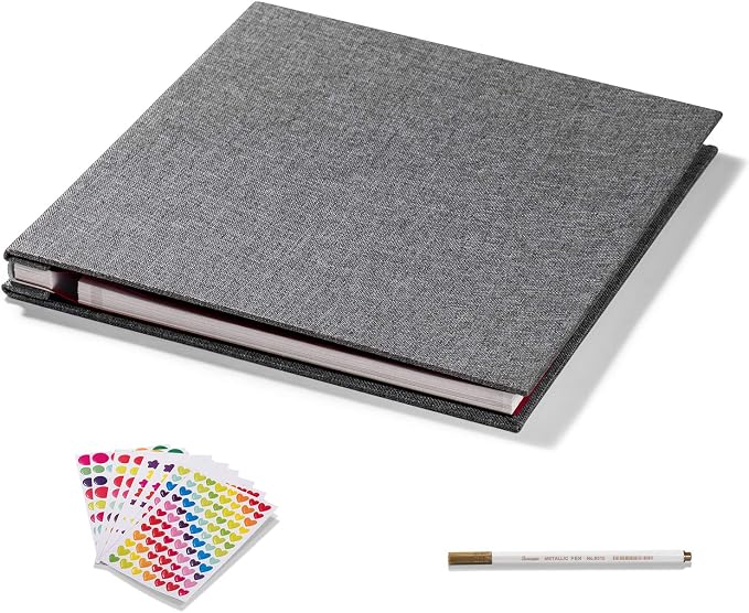 Large Photo Album Self Adhesive 4x6 5x7 6x8 8x10 Pictures Scrapbook Magnetic Album DIY Scrap Book 60 Sticky Pages Linen Cover DIY Photo Album with A Metallic Pen and DIY Accessories(Gray), 11" X 10.8" 60 Pages - Image 4