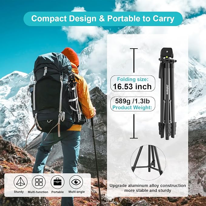 71 Inch Lightweight Tripod for Camera & Phone with Wireless Remote | Comes with phone holder and carry bag,travel-friendly,2-in-1 selfie stick and tripod design,Aluminum portable alloy body - Image 5