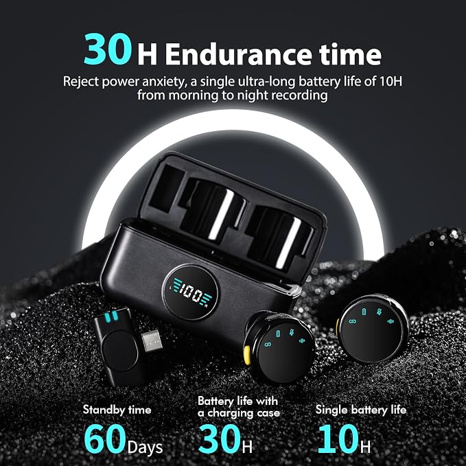 Mini Microphone for iPhone 15 16 17/Android/Tablets with USB C Plug,Wireless Lavalier Microphone with Charging case,30H Battery Life,Noise Reduction,Clip-on Mic for Video Recording,YouTube,TikTok - Image 4