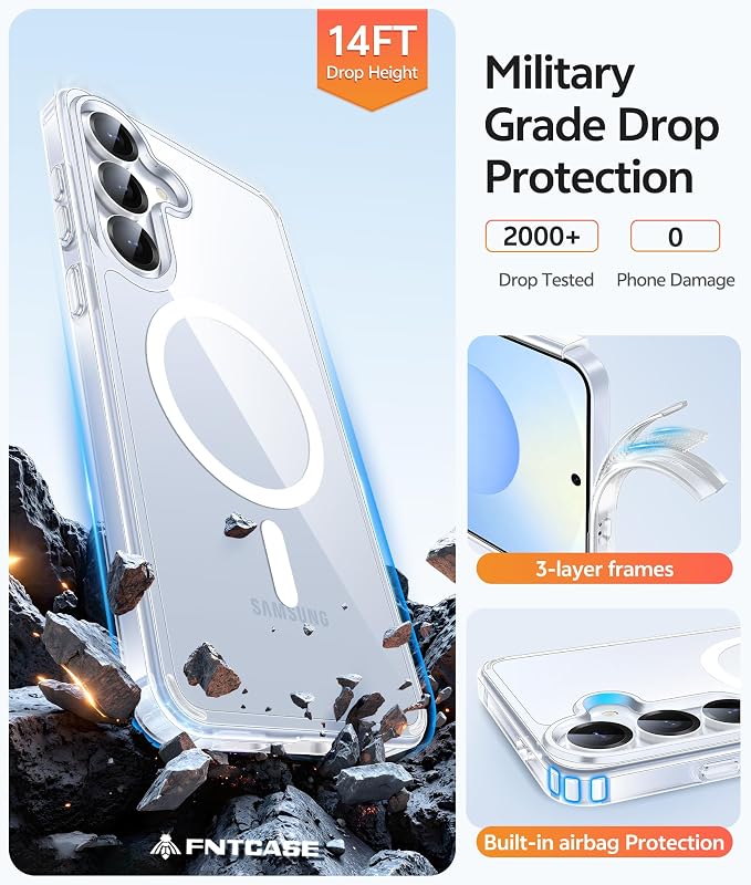 FNTCASE for Samsung Galaxy S25/S24 Plus Case Clear, Fit for Magsafe | Screen Protector, Anti Yellowing Magnetic Back, 14FT Military Grade Drop Protection, Shockproof Protective Phone Cover - Image 6