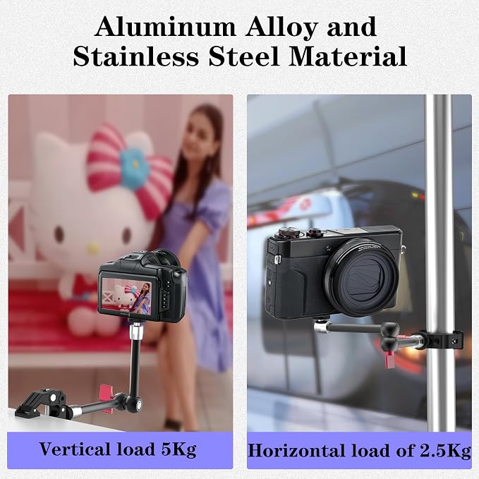 9.8" Magic Arm Clamp Kit with 1/4" 3/8" Screw 360° Ball Heads Articulating Arm with Super Clamp Camera Monitor Mount for Light Monitor Webcam or Camera 1.5kg for Table Tube - Image 3