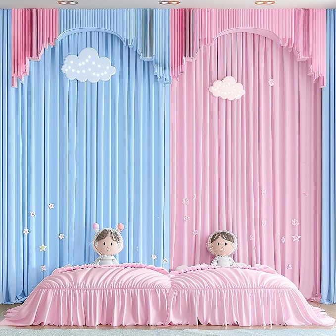 10x10 Pink Blue Backdrop Curtains for Gender Reveal Boy or Girl Parties Wrinkle Free Photo Curtains Backdrop Drapes Fabric Decoration for Birthday Party Baby Shower 5ft x 10ft,2 Panels - Image 4