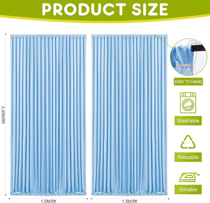 Blue Backdrop Curtain for Wedding Parties Backdrop Drapes 10x8FT | Wrinkle Free Polyester Curtain Backdrop Draping Fabric for Backdrop Photoshoot Birthday Party Background,2 Panel 5x8FT - Image 2