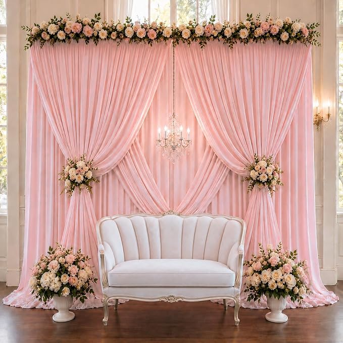 ESGOTBME 10x10ft Wrinkle Free Blush Pink Backdrop Curtain for Parties Soft Fabric Drapes Wedding Pink Curtain Backdrop for Birthday Party Decorations Background for Photography 5x10ft,2 Panels - Image 7