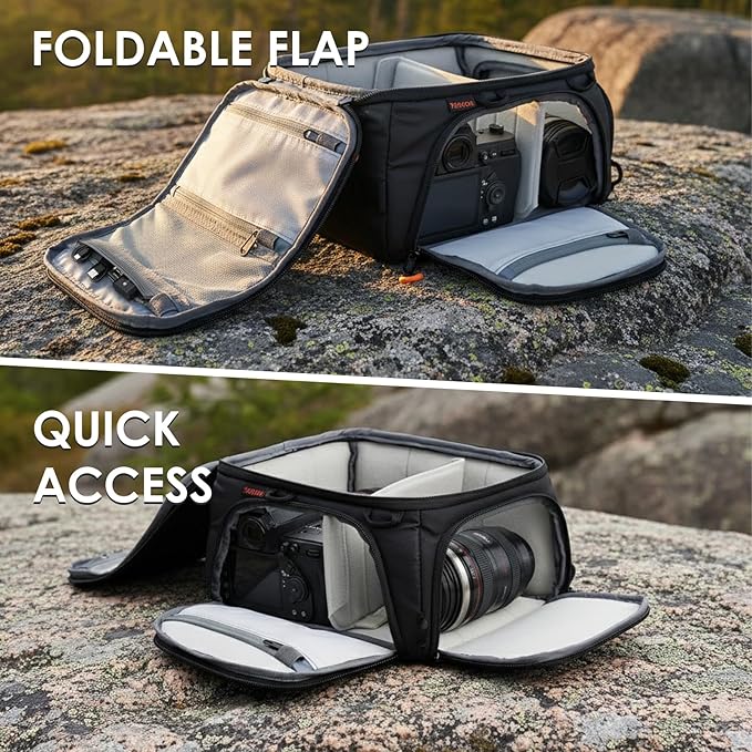 TARION Protective Camera Insert Bag Quick Access DSLR Inner Case Organizer | Fits 1 Camera 5 Lenses, Full Opening Back Design, Framed Top Lid, Padded Insert Cube, 8.9x6.5x11" ShellCore S - Image 4