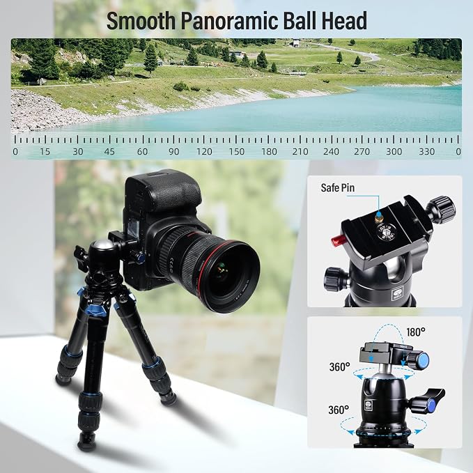 SIRUI AM-203 Aluminum Mini Travel Tripod, B00K Ball Head, 360° Panoramic | 20LB Load, 16.7" Height, 11.4" Folded, Lightweight, Tabletop, DSLR, Mirrorless Camera, Travel Photography - Image 4