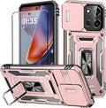 for Moto G 2025 Case with Screen Protector and with Camera Cover, 360°Military Grade Rotatable Kickstand (Heavy Duty) Shockproof Protective, Case for Moto G 2025 Rose Gold by Aozuoton