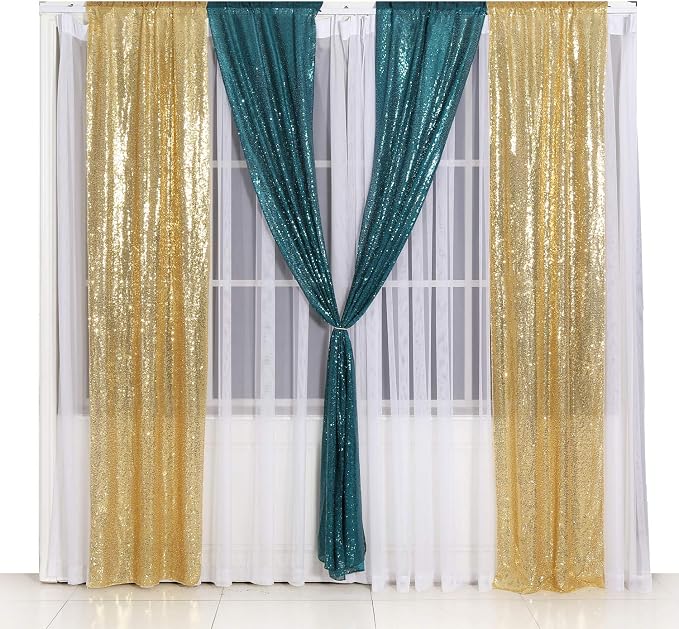 Poise3EHome 2ft x 8ft Teal Sequin Backdrop Curtains 2 Panels for Photography Party Decoration, Teal - Image 9