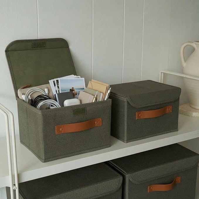 Decorative Linen Storage Boxes with Lids - Spacious Set of 2 Organizer Bins | The Perfect Small Container for Home Decor - Safely Store Photos, Documents and Memory Box Keepsakes in Style - Image 7