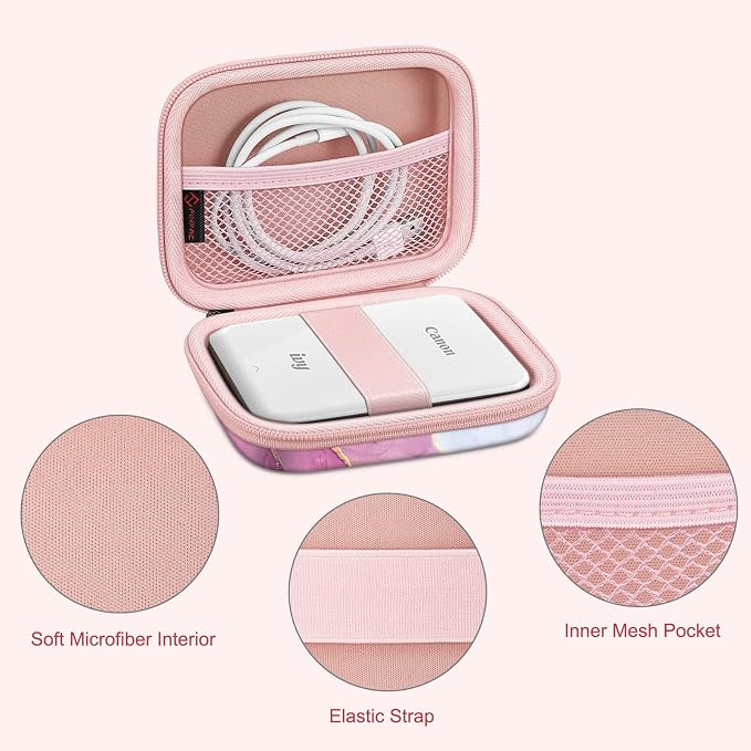 FINTIE Protective Case for Canon Ivy 2 Mini, CLIQ2 & CLIQ+2 Photo Printer | Shockproof Hard Shell Carrying Case, With Wrist Strap, Pocket Camera Storage, Charger Cable Organizer, Dreamy Marble - Image 4