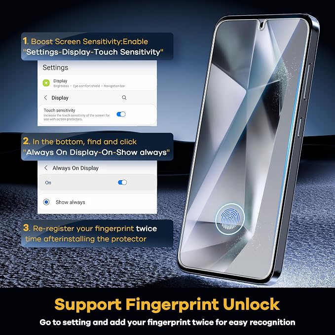 AACL 4-Pack for Samsung Galaxy S25/S24 Screen Protector Film [6.2"] | Fingerprint Unlock, Case-Friendly, Alignment Tool, Bubble Free, 7H Hybrid Film [Not Glass] - Image 3