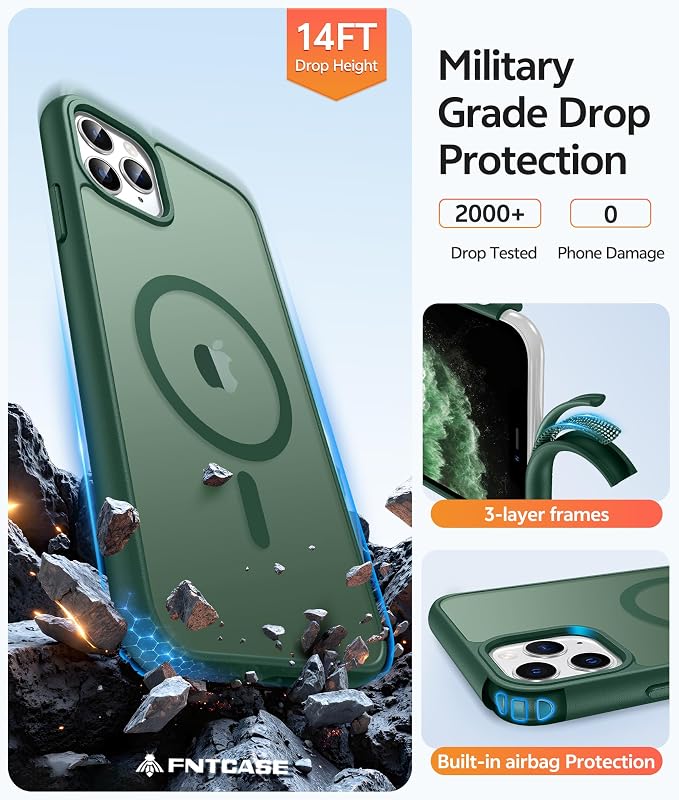 FNTCASE for iPhone 11 Pro Case, Fit for Magsafe, Translucent Matte Back | Magnetic Phone Cases, 14FT Military Grade Drop Protection, Shockproof Bumper, Slim Protective Cover, Green - Image 5