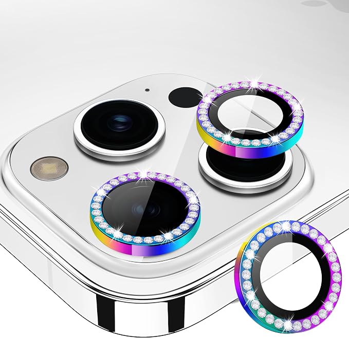 for iPhone 15 Pro/15 Pro Max Camera Lens Protector Diamond, Colorful | Individual Metal, 9H Hardness, Scratch Resistant, Shockproof, Drop Protection, Case Friendly, Stylish Accessories by Xfilm