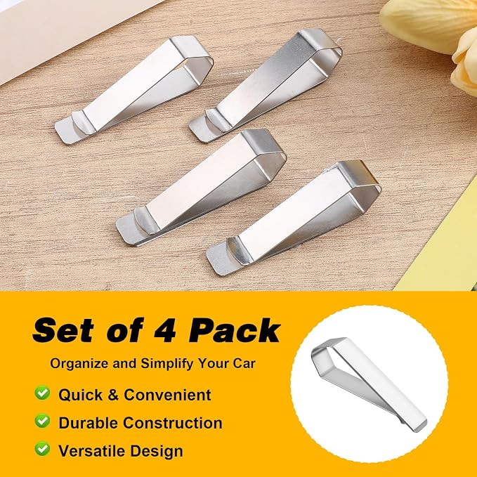 4 Pack Car Sun Visor Photo Clips, Stainless Steel Sun Visor Clips for Car with Adhesive Clip Mounting Kit for Custom Displays (Photo Frames Not Included), Strong Hold Accessory for Cars, Home & Office - Image 4