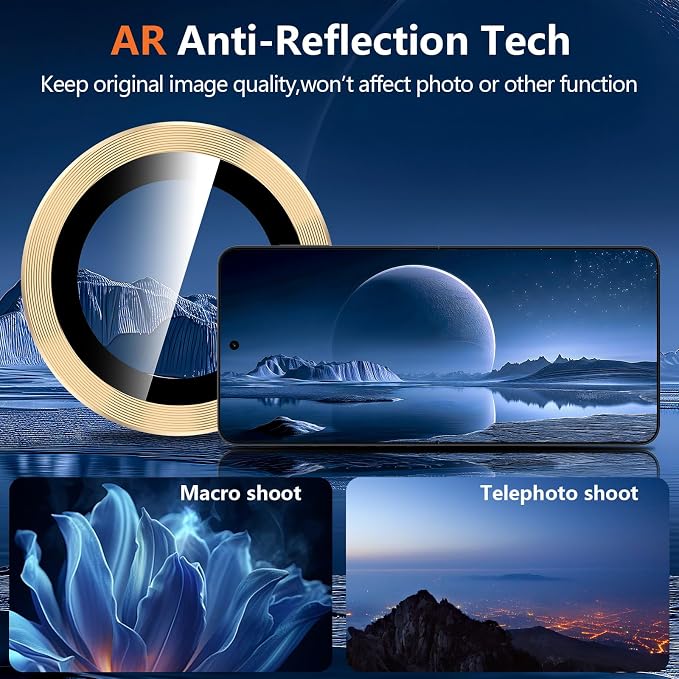 for Samsung Galaxy Z Flip 8 Camera Lens Protector, Individual Metal Ring Tempered Glass Lens Cover, [Strong Adsorption] Scratch Resistant Ultra-Thin HD Clear Lens Cover, 1 Set-Gold - Image 3