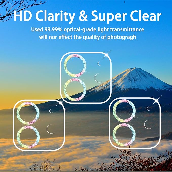 3 Pack Dengduoduo Camera Lens Protector for iPhone 11 & iPhone 12 Mini,Glitter Bling Sparkle Ultra HD, Tempered Glass, 9H Hardness, Anti-Scratch, Case Friendly, Easy to Install [No Affect on Night Shots] - Image 4