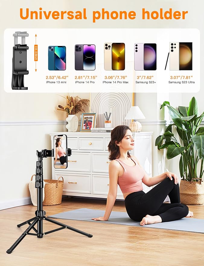 Phone Tripod, 71" Portable Cellphone Tripod Stand with Remote | Camera Stand for iPhone with Phone Holder, Compatible with Camera iPhone/Android Smartphone/Gopro - Image 4