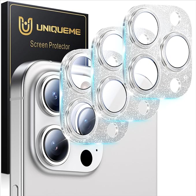 UniqueMe for 3 Pack iPhone 16 Pro/16 Pro Max Camera Lens Protector - Silver | Drop Protection, Case Friendly, 9H Tempered Glass, Camera Cover Screen, Update New Version by UniqueMe