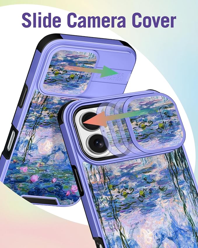 Buleens for iPhone 17 Case 6.3 Inch - with Ring Stand & Camera Cover Aesthetic Cute Designed for Women Girls Girly Pretty Kawaii Blue Water Lily Teens Phone Case for iPhone 17 Compatible with Magsafe - Image 3