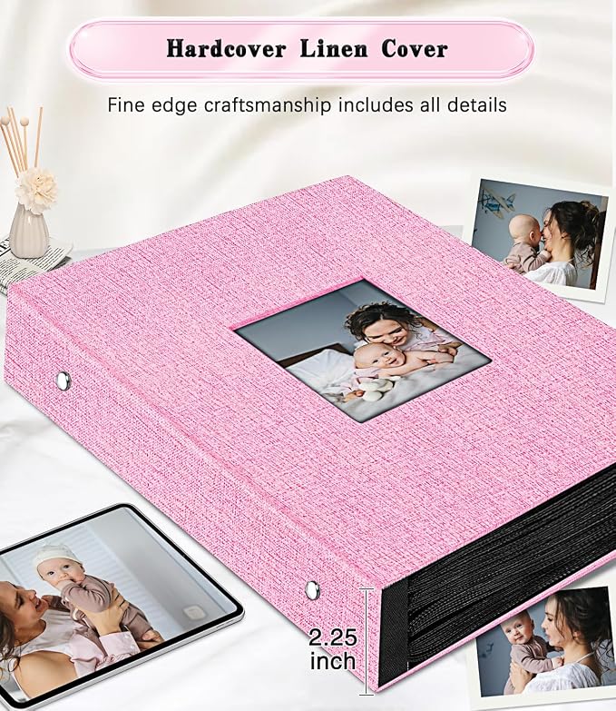Ejblfe Photo Album 4x6,Linen Cover Slide-in Photo Album Book Can Holds 600 4x6 Photos with 60 Black Sheets for Family,Wedding,Baby and Holiday Pictures (Pink) - Image 5