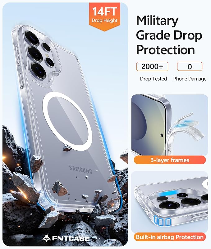 FNTCASE for Samsung Galaxy S25 Ultra Case Clear, Fit for Magsafe | Screen Protector, Anti Yellowing Magnetic Back, 14FT Military Grade Drop Protection, Shockproof Protective Phone Cover - Image 6