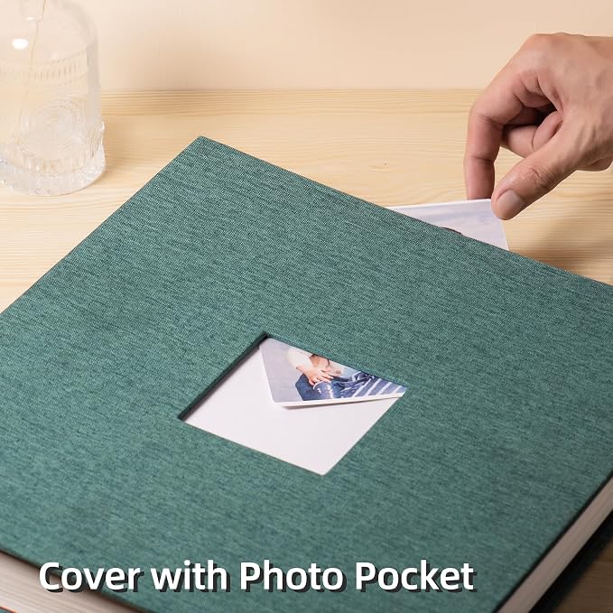 HoneyTolly Large Photo Album Self Adhesive, DIY Scrapbook Album for 600 Photos, 13"x12.6" 120 Pages Linen Cover Memory Book(Dark Green) - Image 5