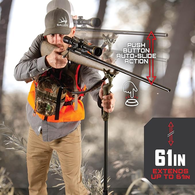 Allen Company Axial EZ-Stik Shooting Stick - Adjustable Rifle Rest - Monopod for Hunting and Scope Zeroing - Portable Rest for Rifles - Extends From 33"-61", Green - Image 2