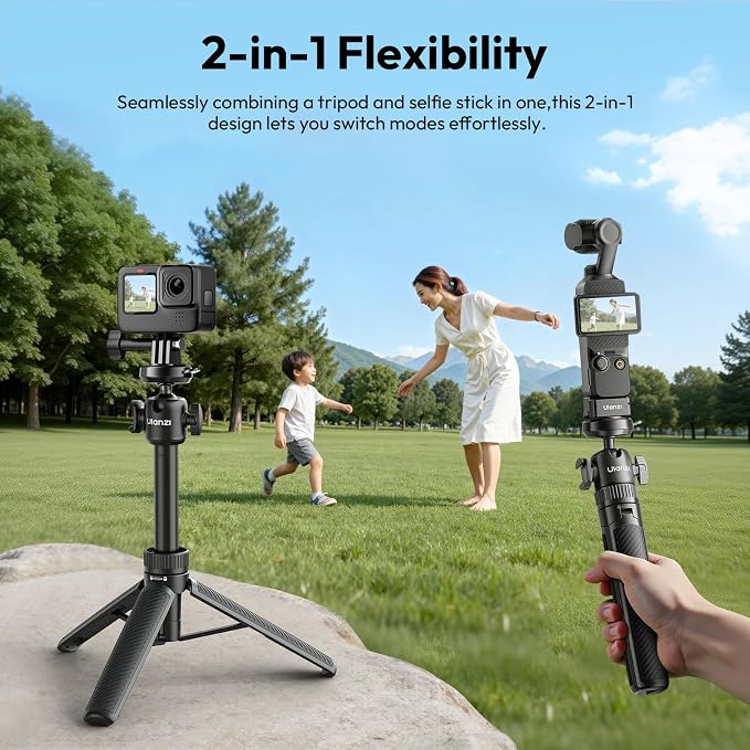 ULANZI MT90 2-in-1 Selfie Stick Tripod with CKA Quick Release, 5-Section Adjustable Aluminum Stand, 360° Ball Head & Cold Shoe for GoPro Hero/DJI Osmo Action/Insta360, Compact Cameras | 360° Ball Head & Cold Shoe Compatible with DJI OSMO Pocket 3/Pocke... - Image 4