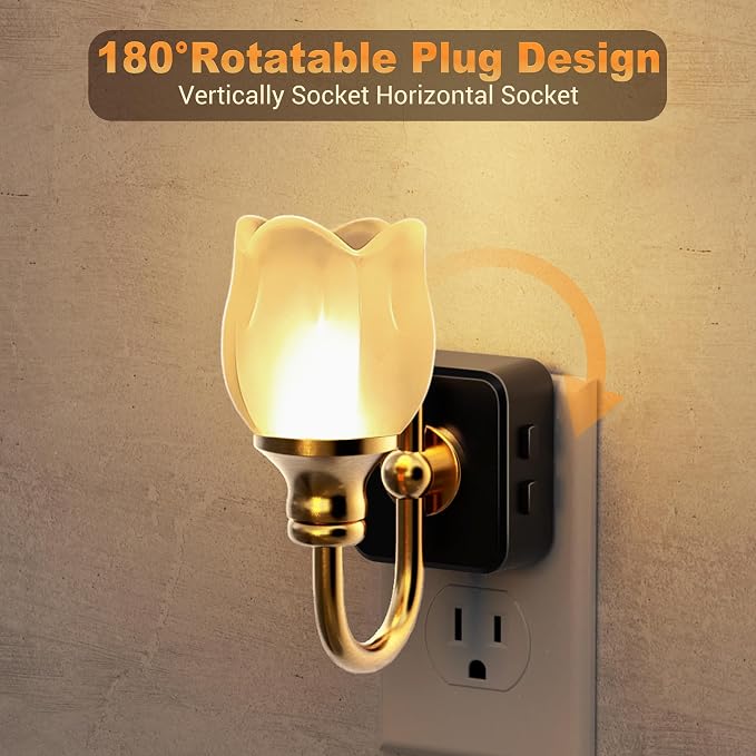 JandCase Night Light, Color Changing Night Lights Plug into Wall RGB | Glass Tulip LED Nightlight, Dimmable Flower Nightlights, Dusk to Dawn Sensor, 180° Rotating Vintage Nite Light for Bathroom - Image 7