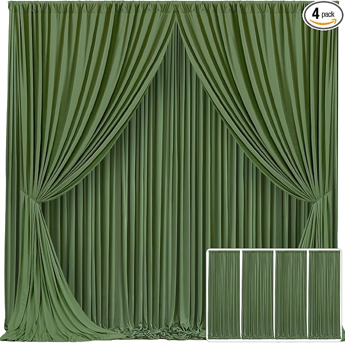 4 Panels Valley Green Backdrop Curtain for Parties Wrinkle Free Dark Green Photo Curtains Backdrop Drapes Fabric Decoration for Baby Shower Birthday Party Photography 20ft(W) x 10ft(H) by Tao-GePartyDecorations
