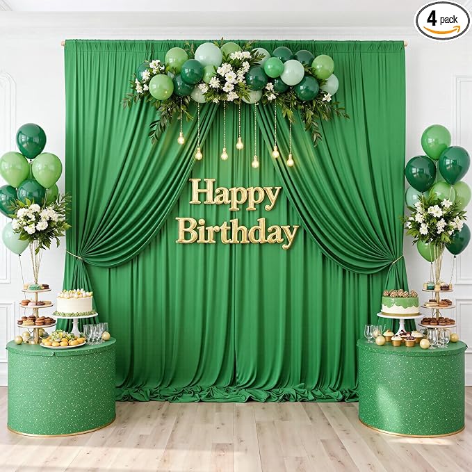 20ftx10ft Wrinkle Free Green Backdrop Curtains for Parties, Silky Polyester Photo Backdrop Drapes 4 Panels 5x10ft Back Drop Cloth for Wedding Birthday Baby Shower Photography Background by ENJOYYOURPARTY