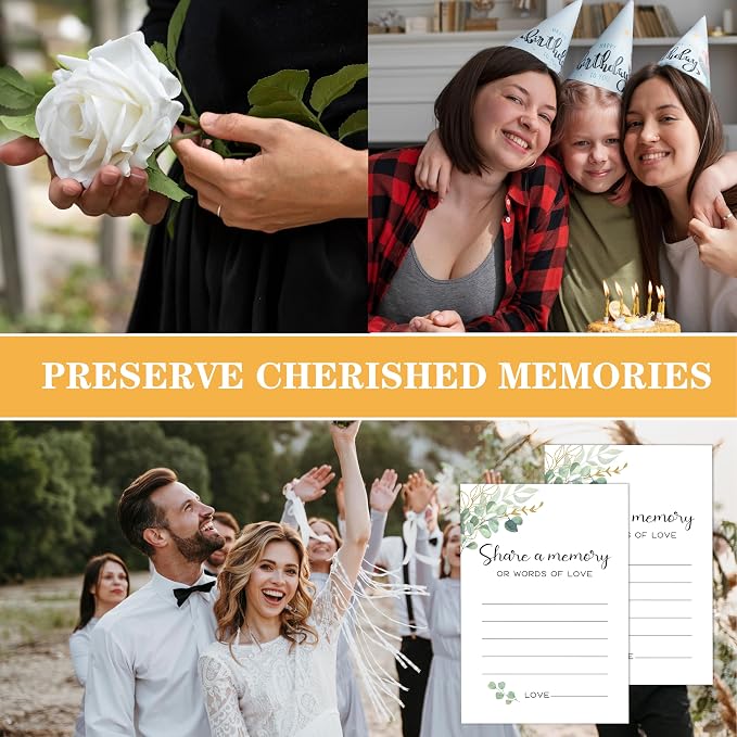 Share a Memory Cards - Share Words of Love - Keepsake Funeral Card, Guest Book Alternative, Eucalyptus Design Memory Cards for Birthday, Funeral Memory Books and Boxes, Memorial Service Decorations - Image 6