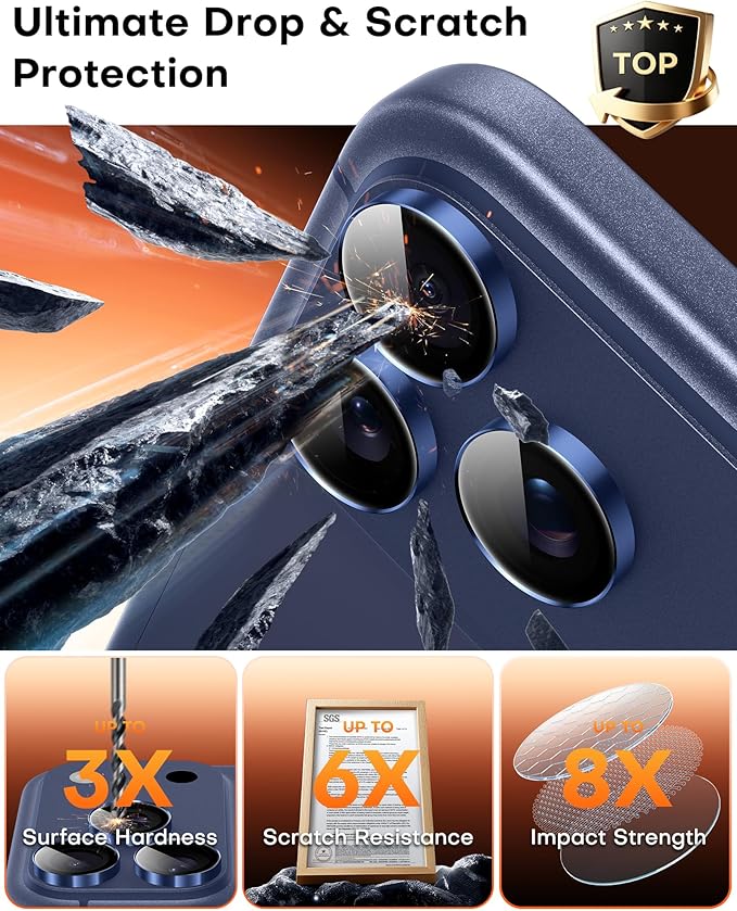 TOCOL for 2 Pack iPhone 17 Pro Max Camera Lens Protector/iPhone 17 Pro Camera Lens Protector Tempered Glass HD Individual Scratch Resistant Cover Accessories Case Friendly（Dark Blue） - Image 4