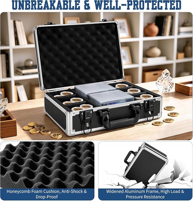 Aluminum Storage Case with Adjustable Dividers, Multi-Function Lockable Storage Carrying Case for Graded Card, Barber Tools, Makeup Tools, etc (Medium) ﻿ - Image 7