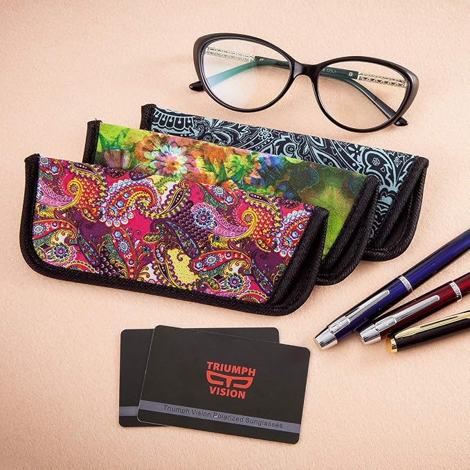 TRIUMPH VISION 3 Pack Reading Glasses Pouch Soft Case Eyeglass Sleeve Slim | Alternative to Bulky Case in bag, Lightweight Lined Padded Protect Optical lens Slip in, Cute Pattern Portable for Daily Use - Image 7