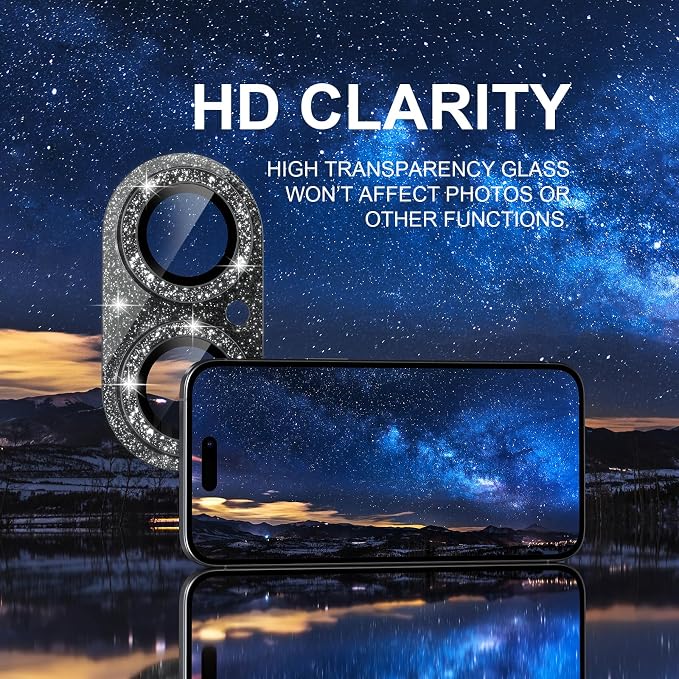 Choiche for iPhone 16 /iPhone 16 Plus Camera Lens Protector, Glitter-Black | Bling Metal Camera Cover with 9H Tempered Glass Lens Screen Protector Accessories, Strong Adsorption, Case-Friendly - Image 5