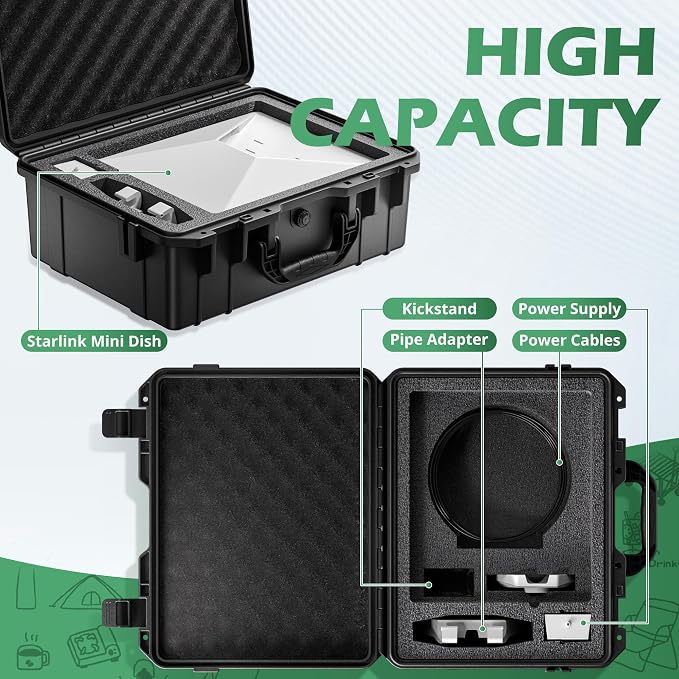 UBeesize Starlink Mini Travel Case, Waterproof Hard Carrying Case | Waterproof Hard Shell, Precision-Cut Foam, Accessory Storage, Portable Carry Handle, For Starlink Mini Travel - Image 2