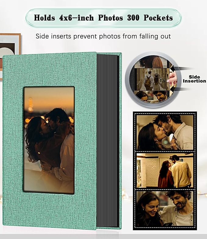Ejblfe Photo Album 4x6,Linen Cover Slide-in Photo Album Book Can Holds 300 4x6 Photos with 50 Black Sheets for Family,Wedding,Baby and Holiday Pictures (Turquoise) - Image 3