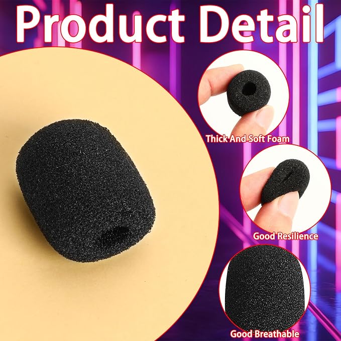 20pcs Headset Mic Foam Cover, Mini Microphone Windscreen Headsets Small Mic Covers for Office Call Center and Stage Pop Filter (Black) - Image 3