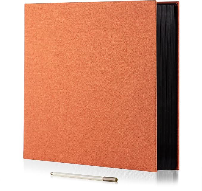 Large Photo Album Self Adhesive for 4x6 8x10 Magnetic Scrapbook Album DIY 60 Black Sticky Pages Linen Cover Photo Album(Orange) by HoneyTolly