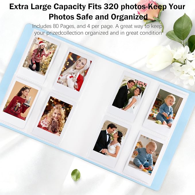 Veicevol 320 Pockets 2x3 Inch Photo Album for Instax Mini & Polaroid, Blue | PU Leather Cover, Gift Box Packaging, Acid-Free Pages, With Snap Closure, Securely Hold all Your Precious Instant Snapshots - Image 2
