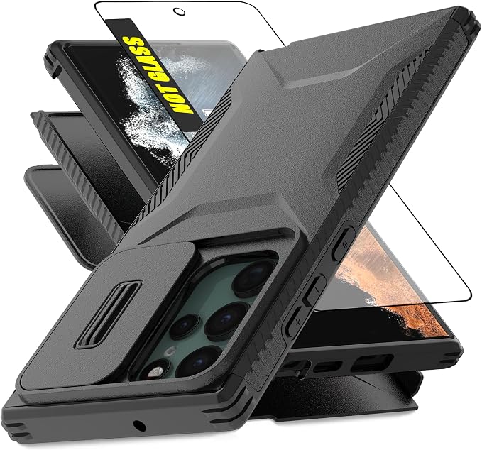 for Galaxy S22 Ultra Case with 1 HD Screen Protector & Slide Camera Cover [Military-Grade] Phone Case Heavy Duty Rugged Shockproof Protective Cover for Samsung Galaxy S22 Ultra(Black) by AWZHYDT