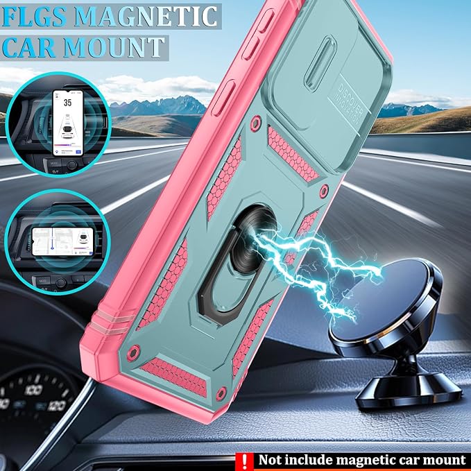 Gritup for Galaxy A57 5G Phone Case: Samsung A57 5G Case with 2*Screen Protector, Magnetic Stand & Slide Camera Cover, Shock Proof Military-Grade para Galaxy A 57 Phone Cover, Green+Pink - Image 6