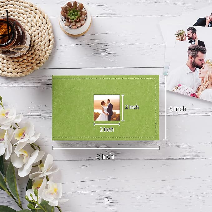 potricher Small Photo Album 4x6 100 Photos, Leather Cover, Green | Leather 4x6 Picture Album with 100 Horizontal Pockets, Photo Book for Family, Wedding, Anniversary, and Baby - Image 2