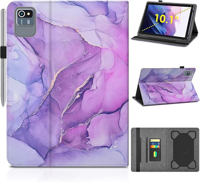 DETUOSI Universal 10.1 inch Tablet Case,Scratch Resistant | For ECOPAD ‎TH-KK12C,URAO X109,Aiprotablet C20e,Folio Leather Protective Cover,2-Angle Viewing Stand,3 Card Slots,Purple by DETUOSI