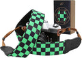 Padwa Lifestyle Green Black Plaid Camera Strap - 2" Wide Double Layer Cowhide Head,Cotton Camera Straps for Photographers,Grid Pattern Adjustable Camera Shoulder Neck Strap for All DSLR Cameras by PadwaLifestyleCameraStrap