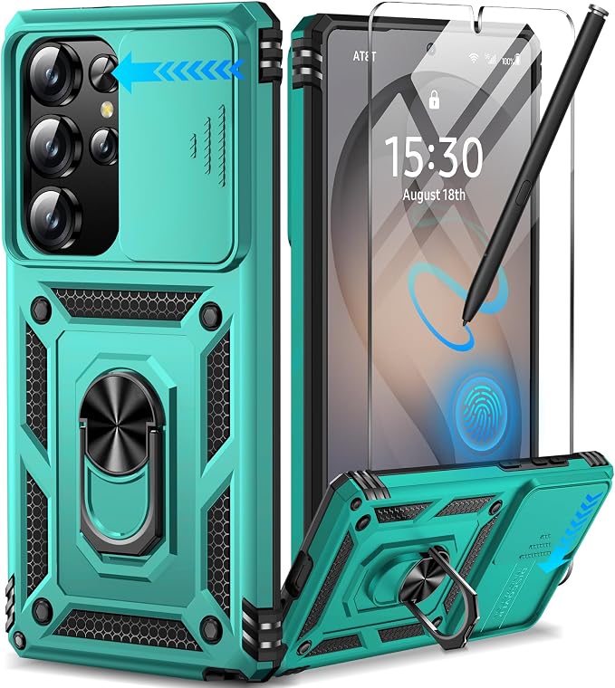 Taisairu for Samsung Galaxy S26 Ultra Case with Screen Protector & Slide Camera Lens Cover, Built-in Magnetic Ring Stand Shockproof Protective Phone Case for Samsung S26 Ultra Case (Mint Green) by Taisairu