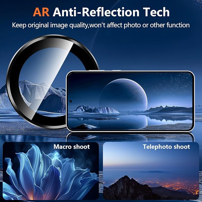 for Samsung Galaxy S25 FE Camera Lens Protector, Individual Metal Ring Tempered Glass Lens Cover, [Strong Adsorption] Scratch Resistant Ultra-Thin HD Clear Lens Cover, 1 Set-Black Ring - Image 3